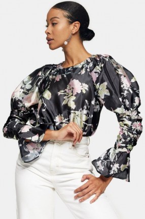 TOPSHOP Pink Taffeta Sleeve Drama Blouse / romantic style floral blouses