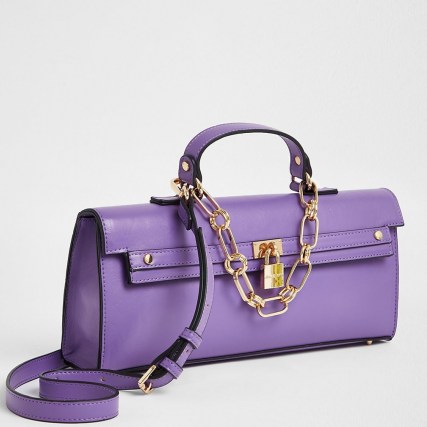 River Island Purple faux leather padlock handbag | elongated handbags - flipped