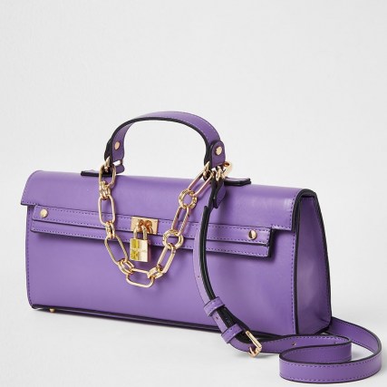River Island Purple faux leather padlock handbag | elongated handbags