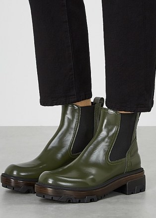 RAG & BONE Shaye army green leather Chelsea boots ~ chunky sole ankle boots ~ round toes - flipped