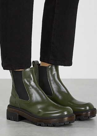 RAG & BONE Shaye army green leather Chelsea boots ~ chunky sole ankle boots ~ round toes