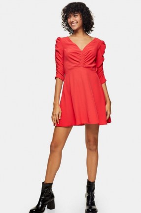 TOPSHOP Red Ruched Front Mini Dress
