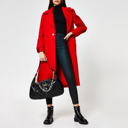 RIVER ISLAND Red single breasted cuff detail coat ~ bright winter coats - flipped