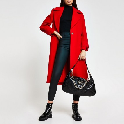 RIVER ISLAND Red single breasted cuff detail coat ~ bright winter coats