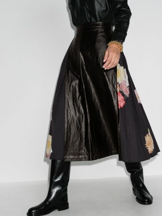 Rejina Pyo Belma pleated floral faux leather midi skirt - flipped
