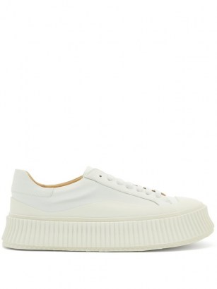 JIL SANDER Ribbed-sole leather lace-up trainers | thick sole sneakers