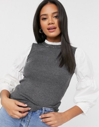 River Island hybrid jumper with embellished neck in grey - flipped