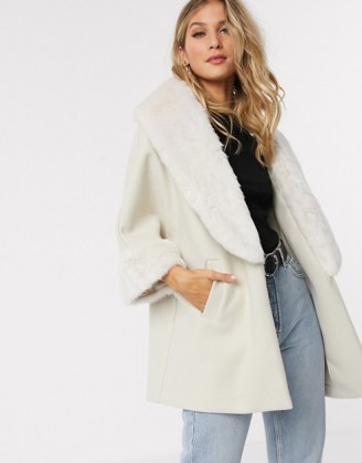 River Island relaxed coat with faux fur trims in cream / glamorous winter coats / luxe style outerwear - flipped