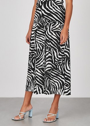 RIXO Nancy zebra-print silk midi skirt | mono animal stripes | black and white skirts - flipped