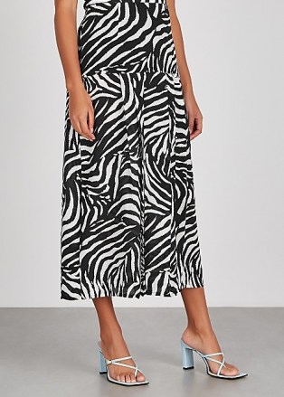 RIXO Nancy zebra-print silk midi skirt | mono animal stripes | black and white skirts