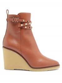 VALENTINO GARAVANI Rockstud leather wedge ankle boots ~ tan brown autumn wedges ~ stud detail wedged boots ~ autumn / winter footwear