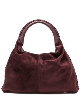 VALENTINO GARAVANI Rockstud-embellished suede shoulder bag ~ studded burgundy handbag ~ autumn colours - flipped