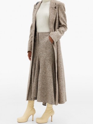 PETAR PETROV Ronly fluted-hem wool-blend tweed midi skirt ~ brown fluted autumn / winter skirts