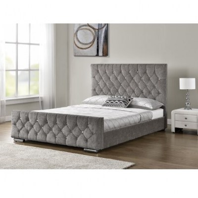 Ararat Upholstered Bed Frame by Rosdorf Park – chenille fabric – detailed with diamante crystals