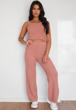 Missguided rose popcorn knit wide leg trousers | knitted loungewear | textured knitwear - flipped