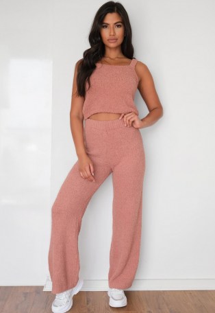 Missguided rose popcorn knit wide leg trousers | knitted loungewear | textured knitwear