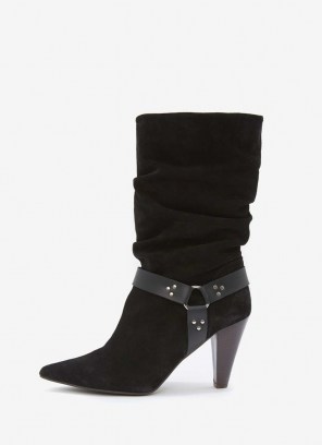 MINT VELVET Ryder Black Suede Slouchy Boot | stirrup detail slouch boots - flipped