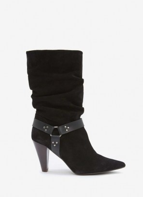 MINT VELVET Ryder Black Suede Slouchy Boot | stirrup detail slouch boots