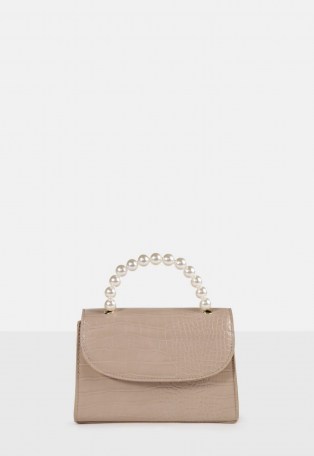 Missguided sand pearl handle grab bag | crocodile embossed handbags | fashion bags - flipped