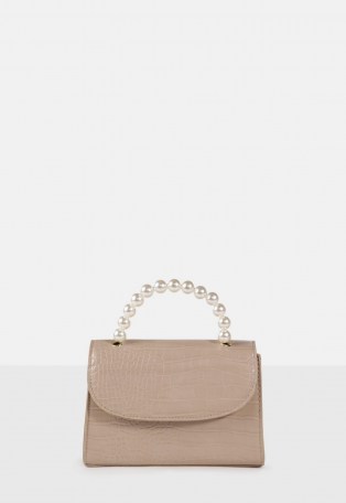 Missguided sand pearl handle grab bag | crocodile embossed handbags | fashion bags