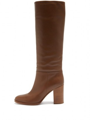 GIANVITO ROSSI Santiago 85 leather knee-high boots ~ caramel brown block heel boots ~ autumn footwear - flipped