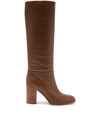 GIANVITO ROSSI Santiago 85 leather knee-high boots ~ caramel brown block heel boots ~ autumn footwear
