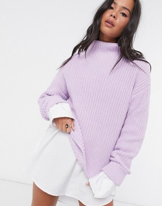 Selected Femme cable jumper with high neck in purple | high neck drop shoulder jumpers - flipped