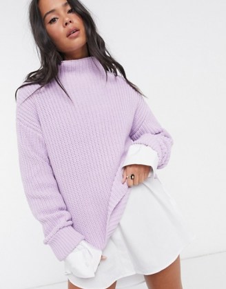 Selected Femme cable jumper with high neck in purple | high neck drop shoulder jumpers