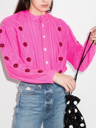 Shrimps mccoy knit cardigan | bright pink floral cardigans | designer knitwear - flipped