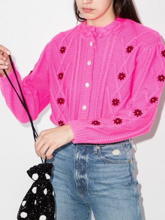 Shrimps mccoy knit cardigan | bright pink floral cardigans | designer knitwear