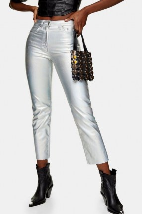 Topshop Silver Iridescent Straight Jeans | metallic denim | cropped hems - flipped