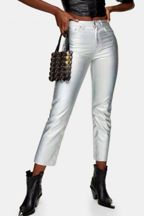 Topshop Silver Iridescent Straight Jeans | metallic denim | cropped hems