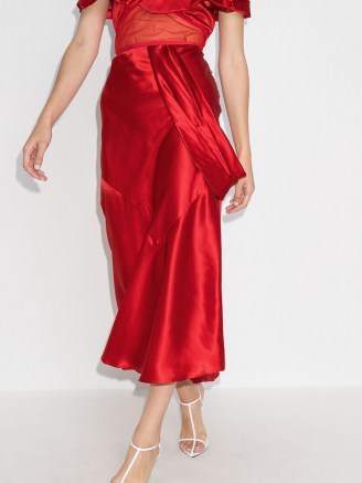 Simone Rocha asymmetric silk midi skirt ~ red fluid skirts - flipped