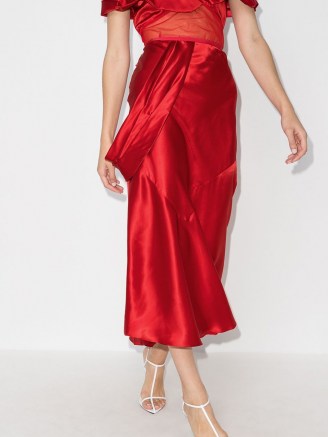 Simone Rocha asymmetric silk midi skirt ~ red fluid skirts