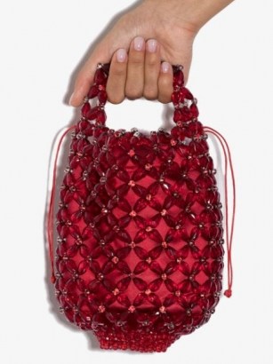 Simone Rocha red beaded mini tote bag ~ small bead embellished drawstring bags - flipped