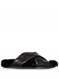 Simone Rocha leather crossover sandals | black faux-shearling lined slides