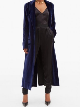 HAIDER ACKERMANN Single-breasted cotton-blend velvet coat – blue luxury statement coats - flipped