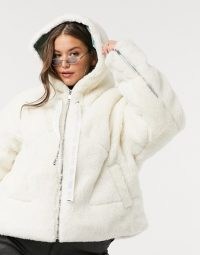 Sixth June Plus oversized hooded jacket in borg off white / textured teddy jackets