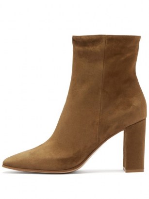 GIANVITO ROSSI Square-toe 85 suede ankle boots ~ brown block heel boot ~ classic autumn colours - flipped
