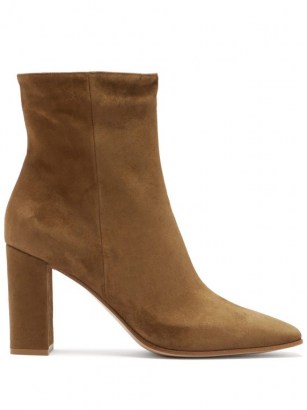 GIANVITO ROSSI Square-toe 85 suede ankle boots ~ brown block heel boot ~ classic autumn colours