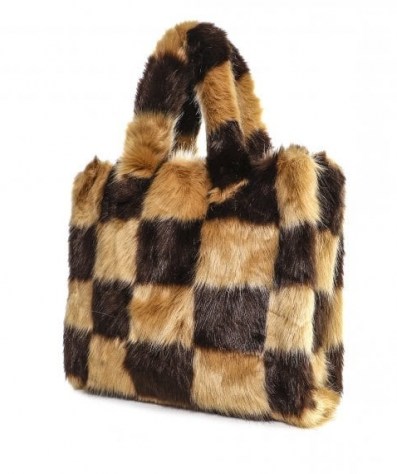 STAND Lolita Checked Faux Fur Bag ~ fluffy brown check bags ~ winter accessories - flipped