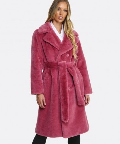 STAND Faustine Faux Fur Coat ~ pink belted winter coats - flipped