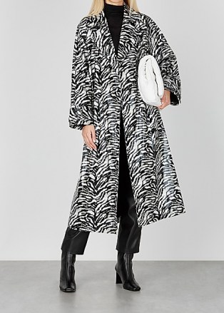 STAND STUDIO Shelby zebra-print trench coat | animal print winter coats | monochrome outerwear - flipped
