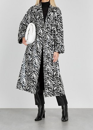 STAND STUDIO Shelby zebra-print trench coat | animal print winter coats | monochrome outerwear