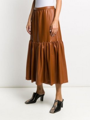 STAUD leather-effect midi skirt in whiskey brown - flipped
