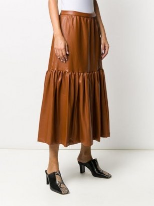 STAUD leather-effect midi skirt in whiskey brown