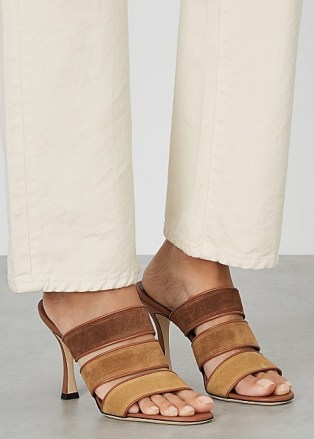 STAUD Sonny 100 brown suede sandals / triple strap mules - flipped