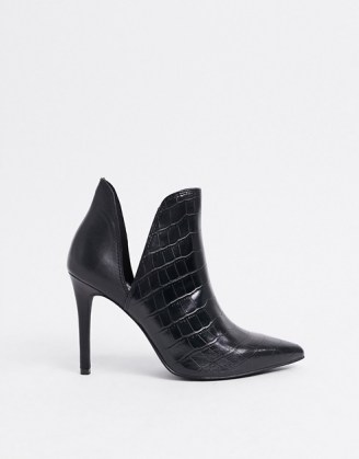 Steve Madden Analese cut out heeled ankle boot in black croc