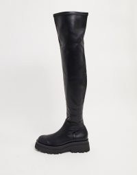 Stradivarius hi-leg chunky pull on chelsea boots in black / over the knee boot