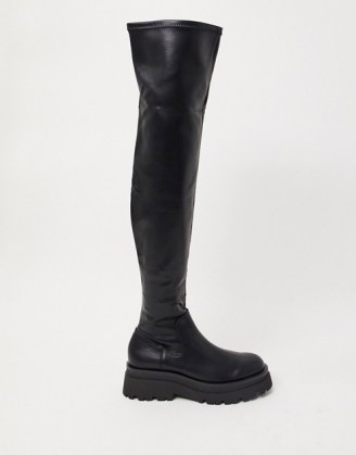 Stradivarius hi-leg chunky pull on chelsea boots in black / over the knee boot - flipped